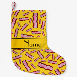 Personalised name yellow bacon pattern small christmas stocking