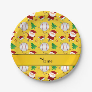 Personalised name yellow baseball christmas paper plate