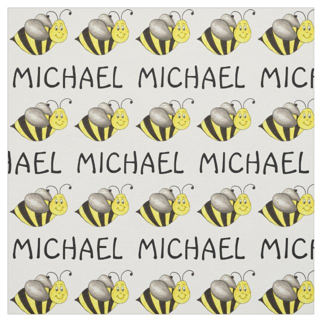 Personalised Name Yellow Bee Bumblebee Honeybee Fabric (Swatch)