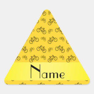 Personalised name yellow bicycle pattern triangle sticker