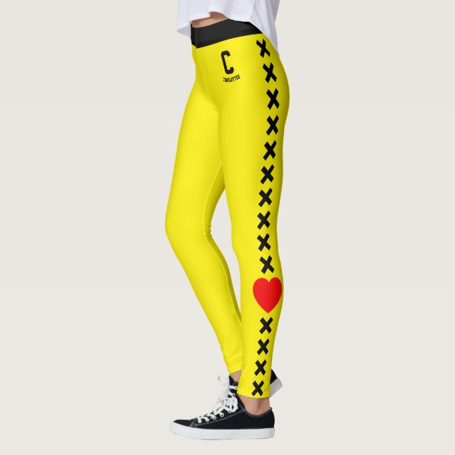 Personalised Name Yellow Black Pattern Red Love Leggings (Left)