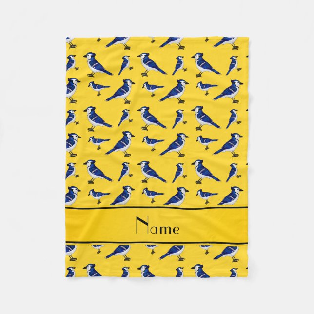 Personalised name yellow bluejay fleece blanket (Front)