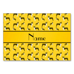 Personalised name yellow boston terrier table number