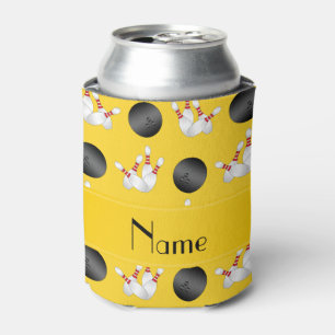 Personalised name yellow bowling pattern can cooler