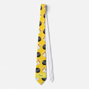 Personalised name yellow bowling pattern tie