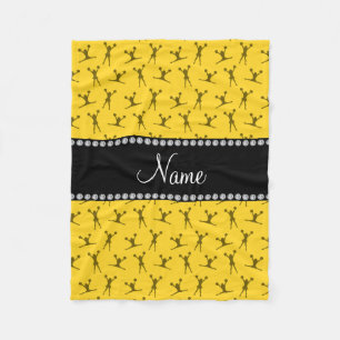 Personalised name yellow cheerleader pattern fleece blanket