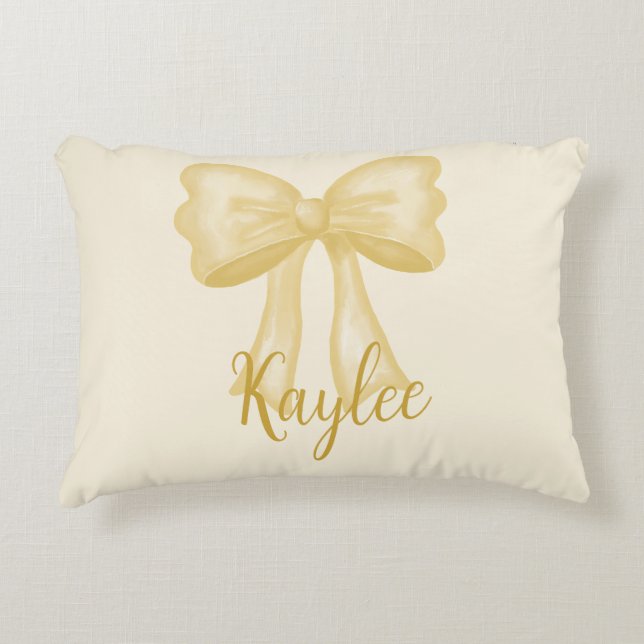 Personalised Name Yellow Coquette Bow Pillow (Front)