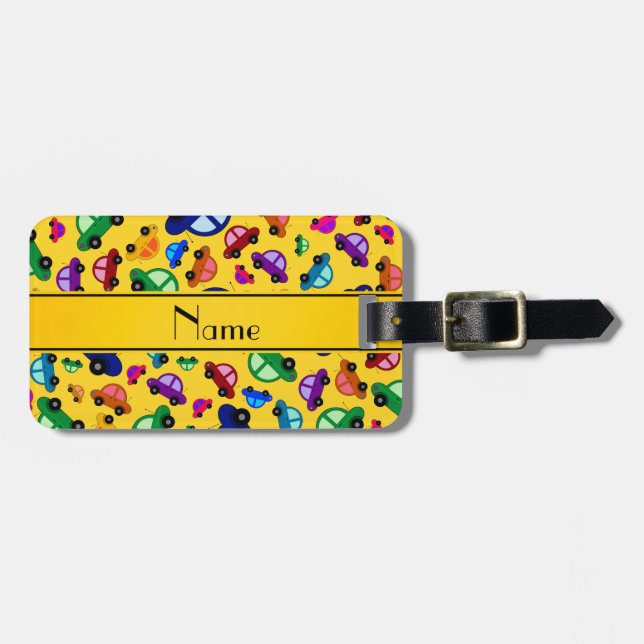 Personalised name yellow cute car pattern luggage tag (Front Horizontal)