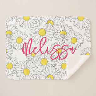 personalised name yellow daisy pattern modern sherpa blanket