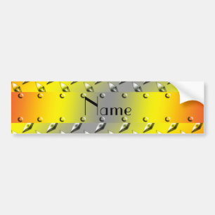 Personalised name yellow diamond plate steel bumper sticker