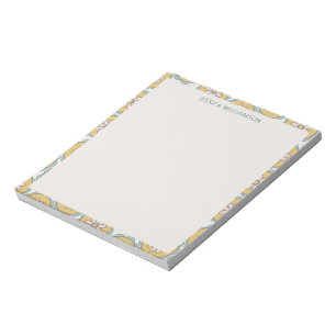 Personalised Name Yellow Floral Pastel Border Notepad