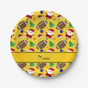 Personalised name yellow football christmas paper plate