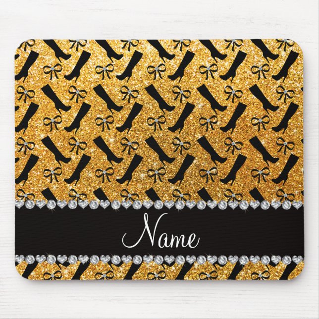 Personalised name yellow glitter boots bows mouse pad (Front)