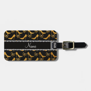 Personalised name yellow glitter high heels bow luggage tag