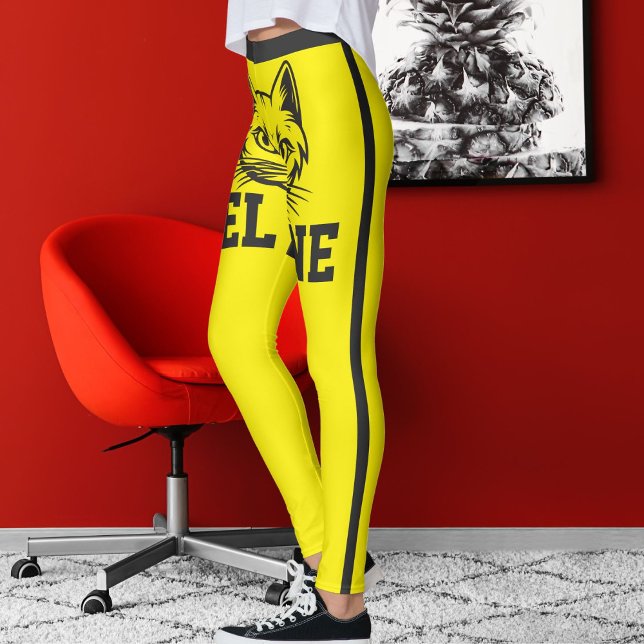 Personalised Name Yellow Grey Stripes Cute Cat Pet Leggings (Creator Uploaded)