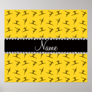 Personalised name yellow gymnastics pattern poster