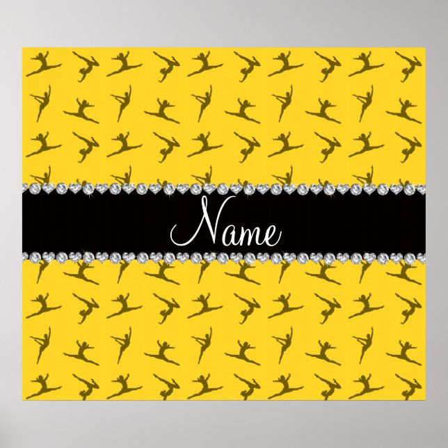 Personalised name yellow gymnastics pattern poster (Front)