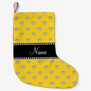 Personalised name yellow heart diamonds small christmas stocking