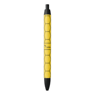 Personalised name yellow honeycomb black ink pen