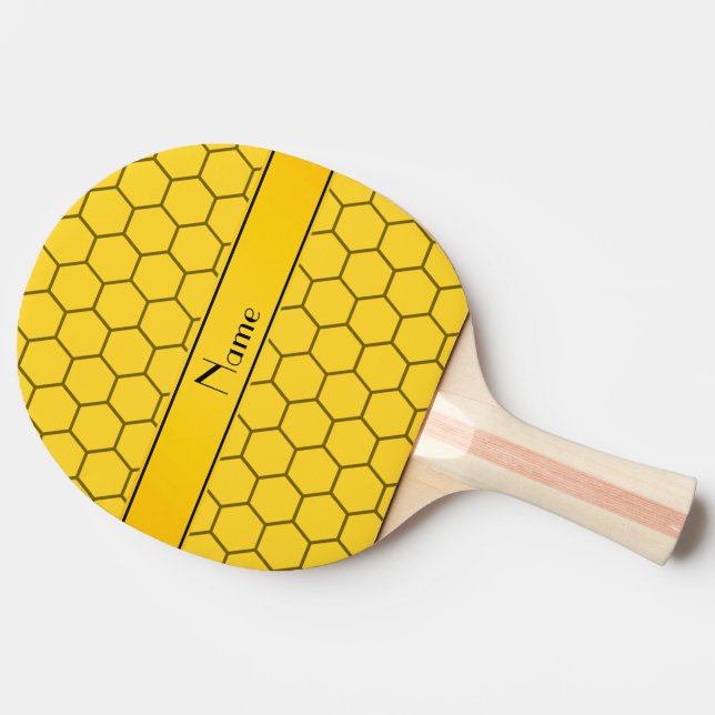 Personalised name yellow honeycomb ping pong paddle (Side)