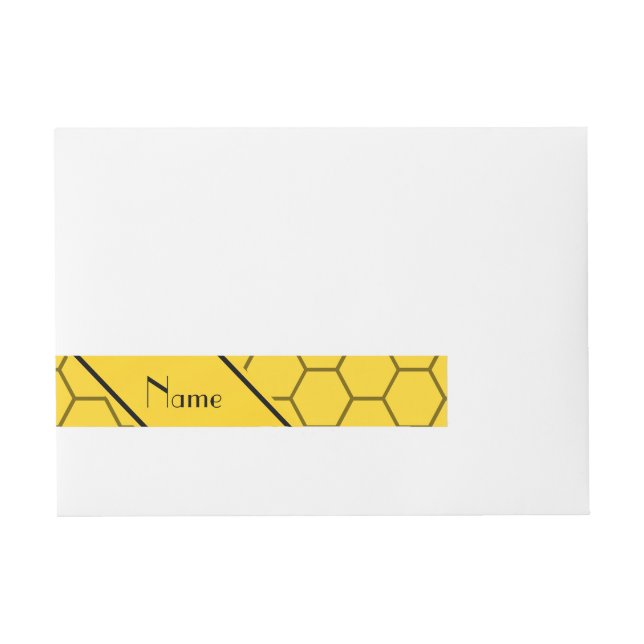 Personalised name yellow honeycomb wraparound address label (Front)