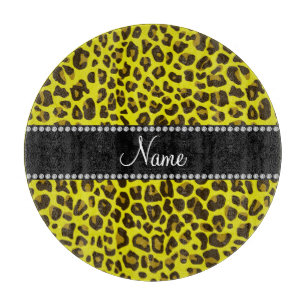 Personalised name yellow leopard pattern cutting board