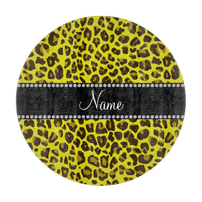 Personalised name yellow leopard pattern cutting board (Front)