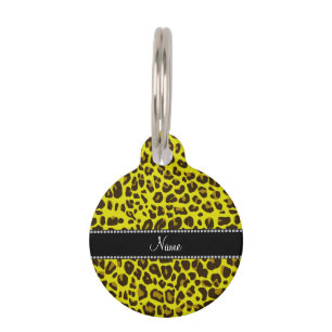 Personalised name yellow leopard pattern pet tag