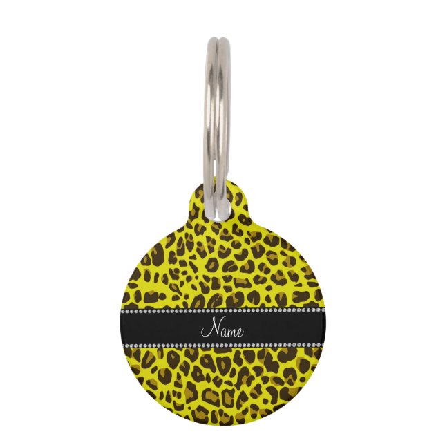 Personalised name yellow leopard pattern pet tag (Front)