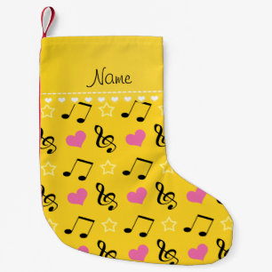 Personalised name yellow music notes hearts stars small christmas stocking