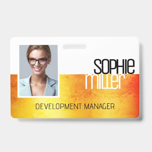 Personalised Name Yellow Orange Gradient Trendy  ID Badge (Front)