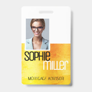 Personalised Name Yellow Orange Ombre Stylish ID Badge