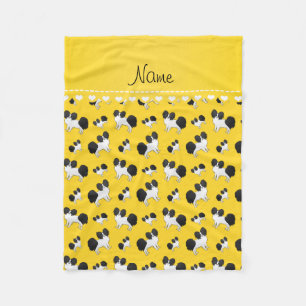 Personalised name yellow Papillon dogs Fleece Blanket
