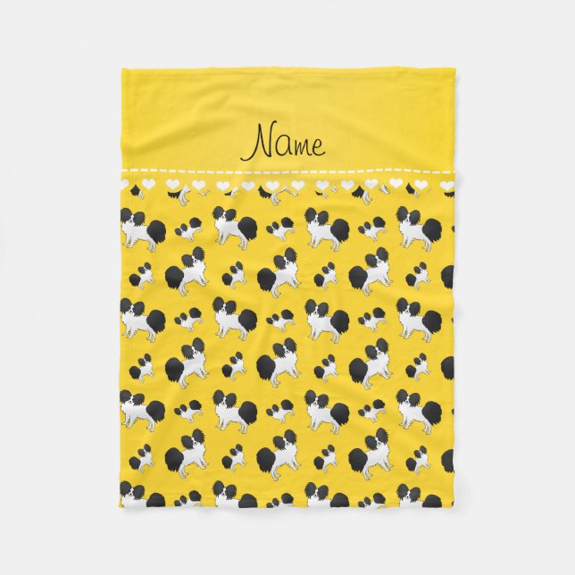 Personalised name yellow Papillon dogs Fleece Blanket (Front)