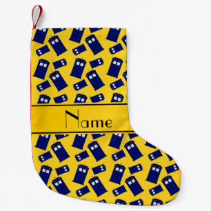 Personalised name yellow police box small christmas stocking