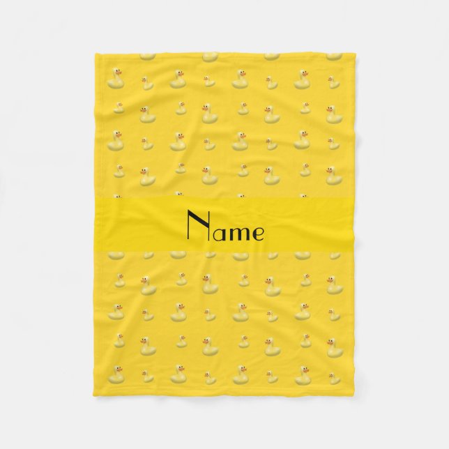 Personalised name yellow rubber duck pattern fleece blanket (Front)
