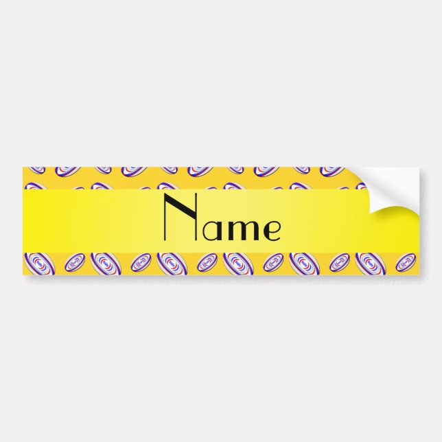 Personalised name yellow rugby balls bumper sticker (Front)