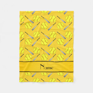 Personalised name yellow softball pattern fleece blanket