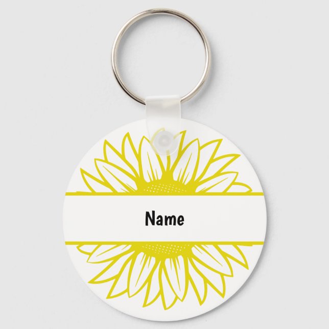 Personalised Name Yellow Sunflower Key Ring (Front)