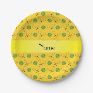 Personalised name yellow tennis balls paper plate