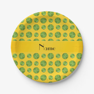 Personalised name yellow tennis balls pattern paper plate