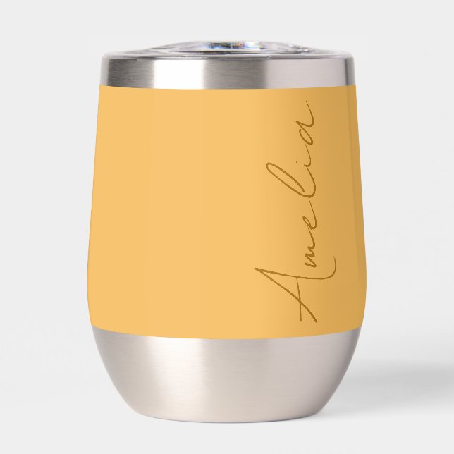 Personalised Name Yellow Thermal Wine Tumbler (Front)