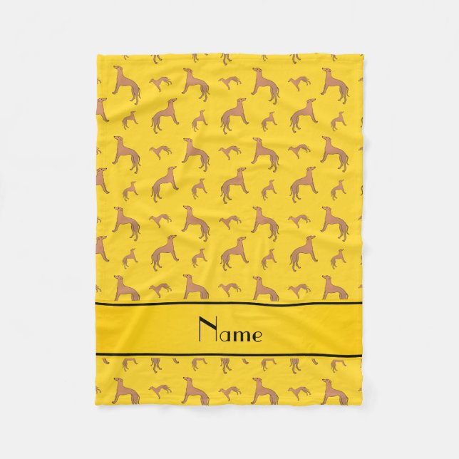 Personalised name yellow Whippet dogs Fleece Blanket (Front)