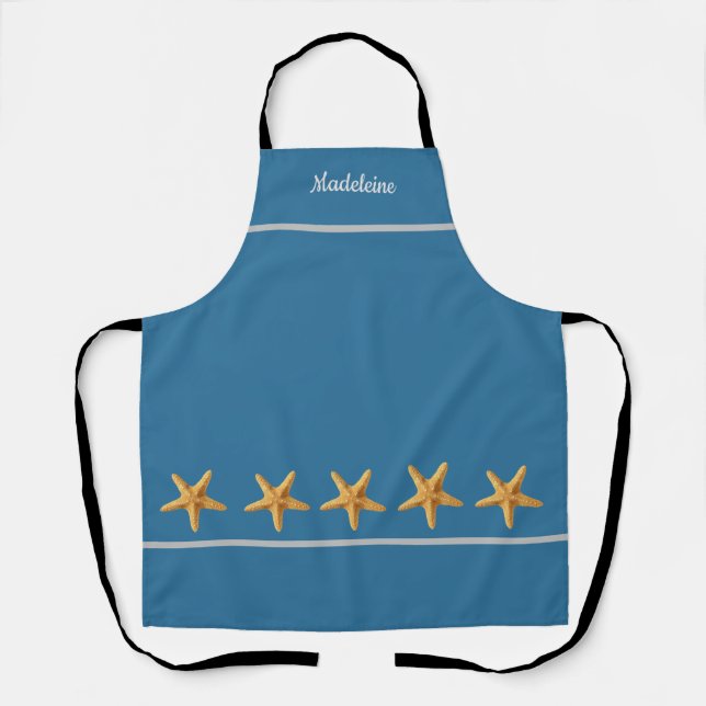 Personalised Named Blue Green w/ Starfish Apron (Front)