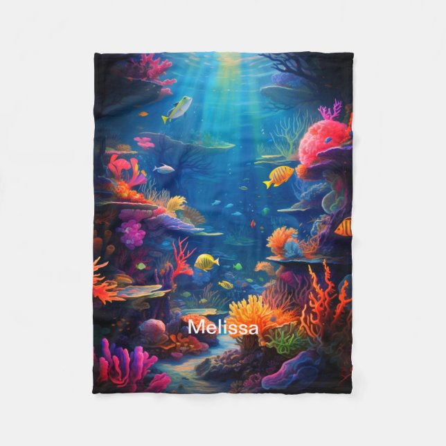Personalised nameocean view  fleece blanket (Front)