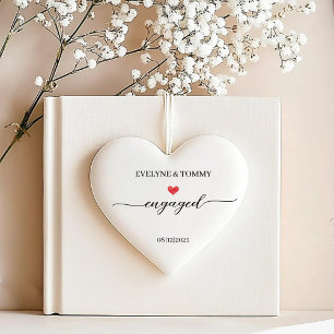 Personalised Names and Date Engagement Heart- Ceramic Ornament
