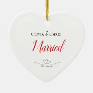 Personalised Names and Date Married Hearts Ceramic Ornament