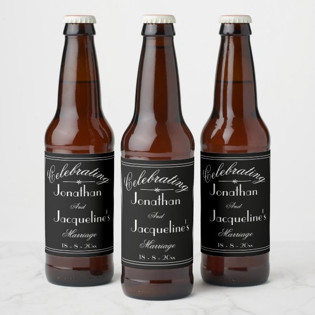 Personalised Names B & W Wedding Beer Bottle Label (Bottles)