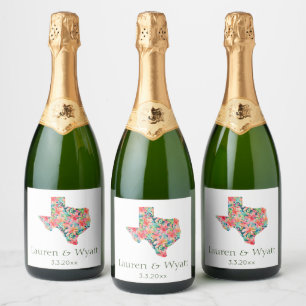 Personalised Names & Date Tropical Texas Wedding Sparkling Wine Label