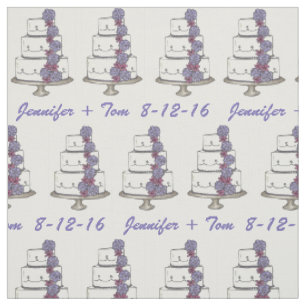 Personalised Names Date Wedding Cake Purple Rose Fabric